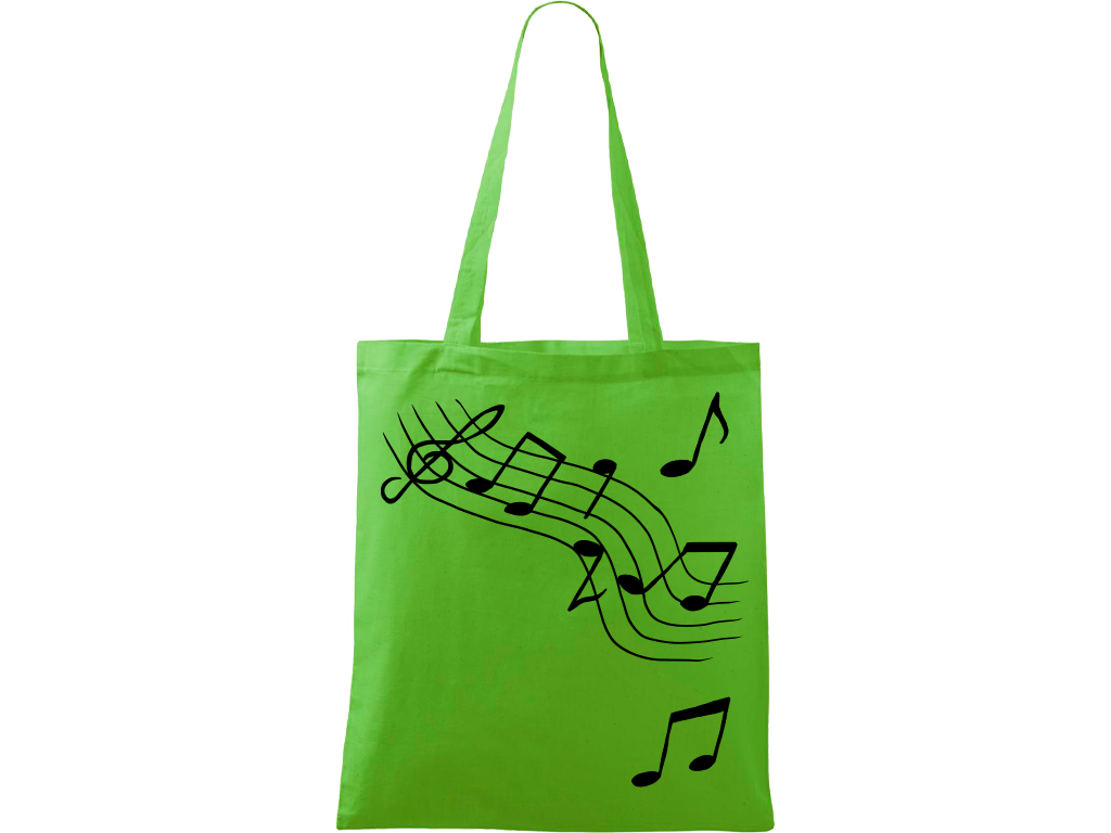Ručně malovaná plátěná taška Handy - Noty Barva tašky: ZELENÁ, Barva motivu: ČERNÁ