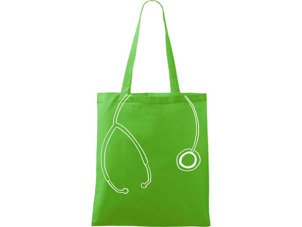 Ručně malovaná plátěná taška Handy - Stetoskop Barva tašky: ZELENÁ, Barva motivu: BÍLÁ