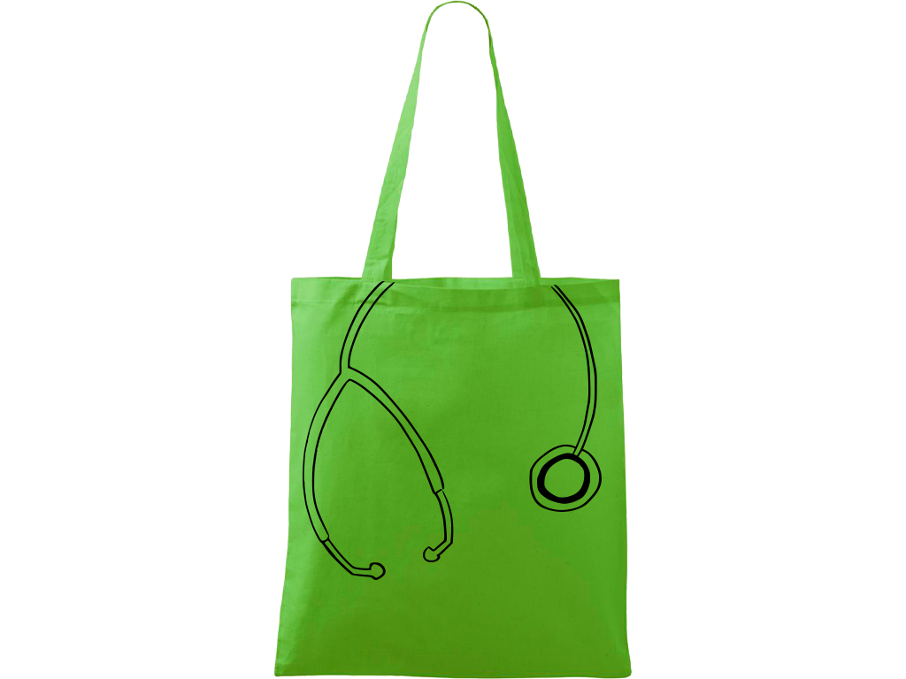 Ručně malovaná plátěná taška Handy - Stetoskop Barva tašky: ZELENÁ, Barva motivu: ČERNÁ