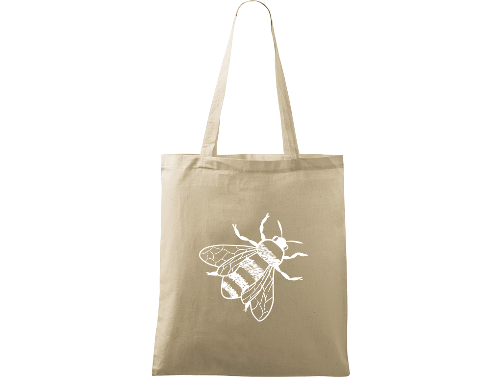 Ručně malovaná plátěná taška Handy - Včela Barva tašky: PŘÍRODNÍ, Barva motivu: BÍLÁ