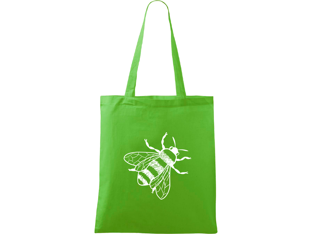 Ručně malovaná plátěná taška Handy - Včela Barva tašky: ZELENÁ, Barva motivu: BÍLÁ