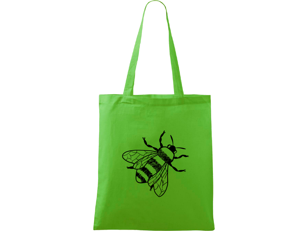 Ručně malovaná plátěná taška Handy - Včela Barva tašky: ZELENÁ, Barva motivu: ČERNÁ
