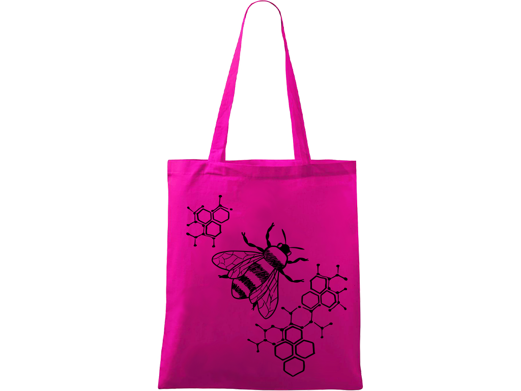 Ručně malovaná plátěná taška Handy - Včela s plástvemi Barva tašky: VÍNOVÁ, Barva motivu: ČERNÁ