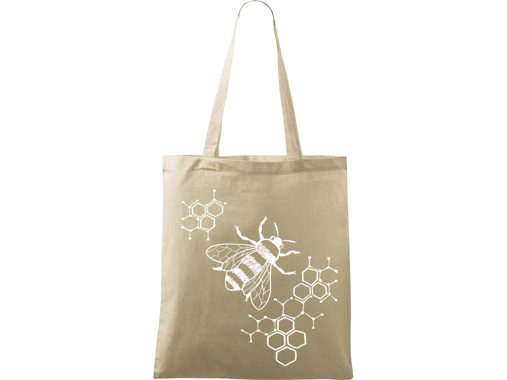 Ručně malovaná plátěná taška Handy - Včela s plástvemi Barva tašky: PŘÍRODNÍ, Barva motivu: BÍLÁ