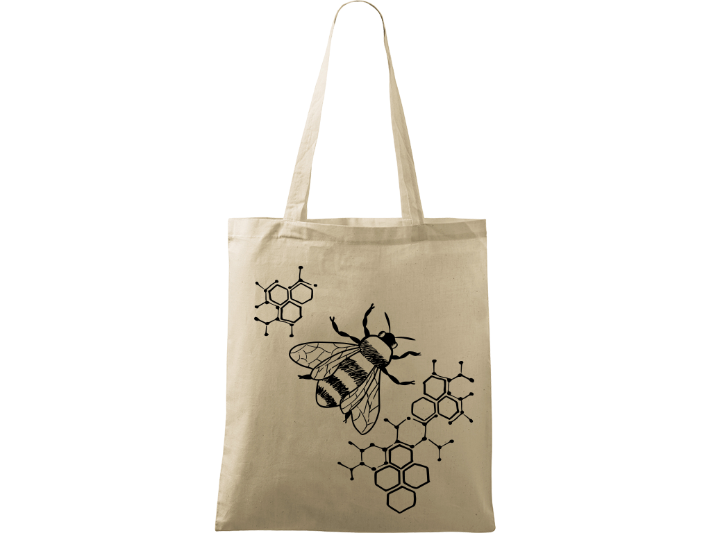 Ručně malovaná plátěná taška Handy - Včela s plástvemi Barva tašky: PŘÍRODNÍ, Barva motivu: ČERNÁ