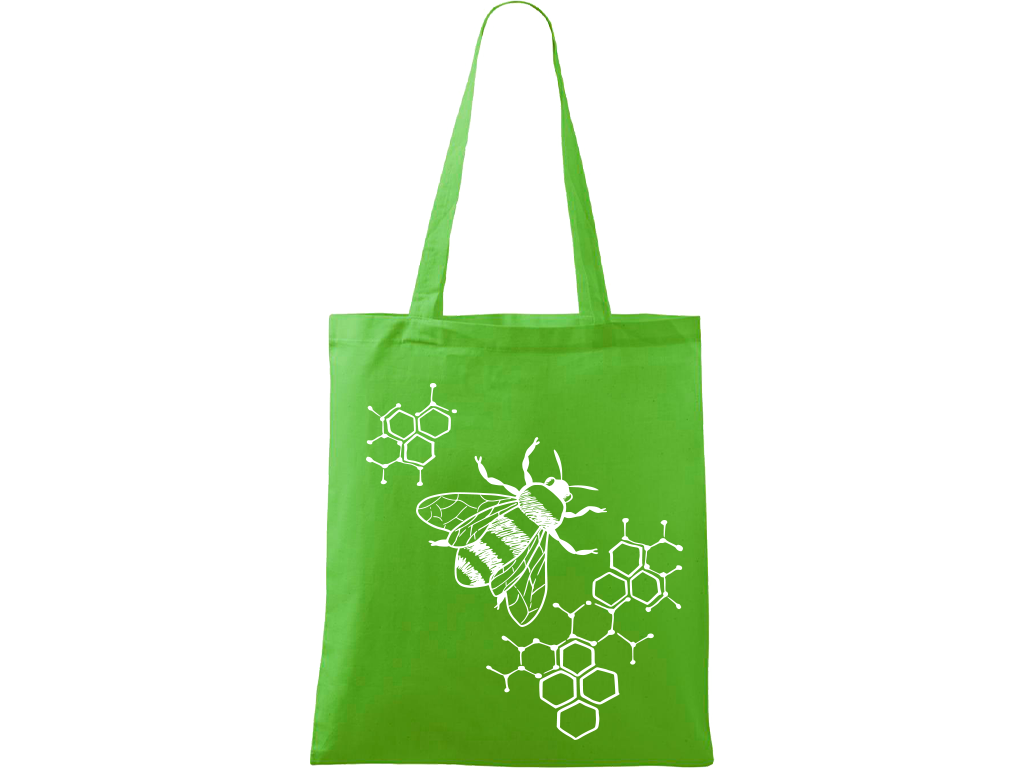 Ručně malovaná plátěná taška Handy - Včela s plástvemi Barva tašky: ZELENÁ, Barva motivu: BÍLÁ