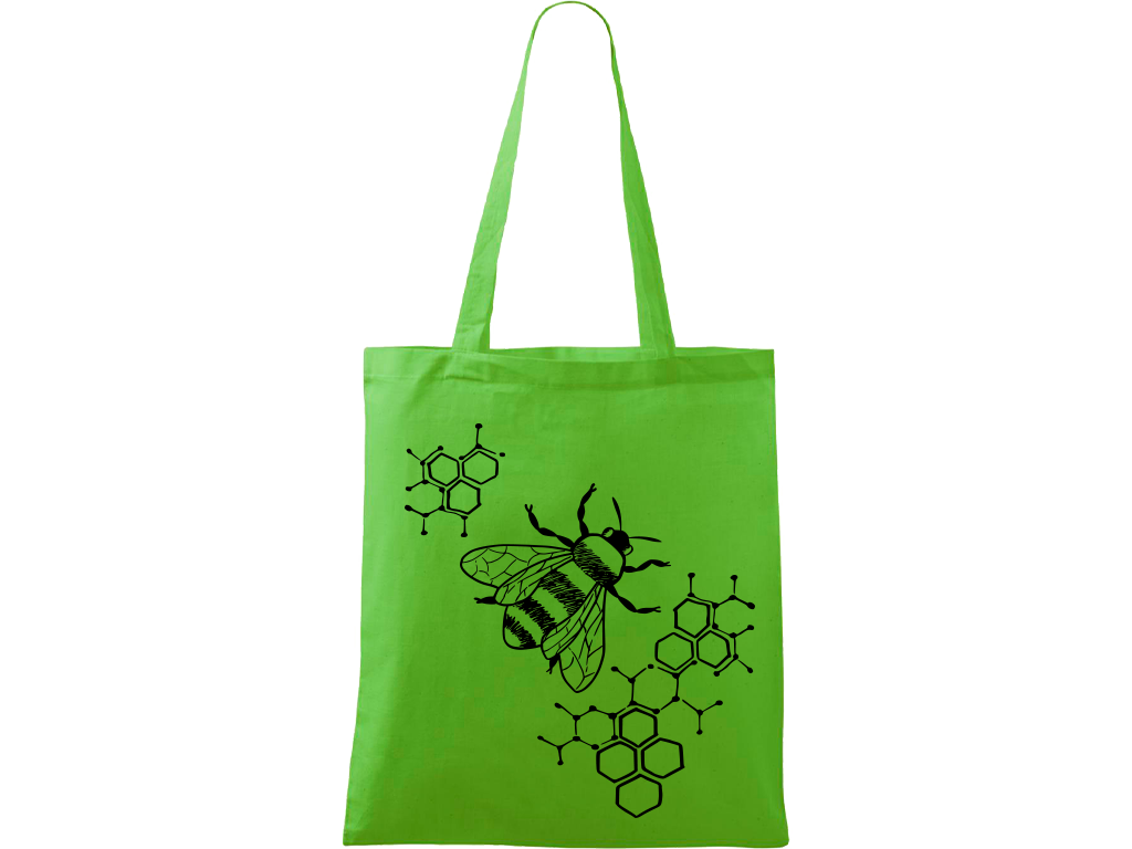 Ručně malovaná plátěná taška Handy - Včela s plástvemi Barva tašky: ZELENÁ, Barva motivu: ČERNÁ