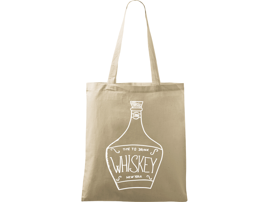 Ručně malovaná plátěná taška Handy - Whiskey Barva tašky: PŘÍRODNÍ, Barva motivu: BÍLÁ