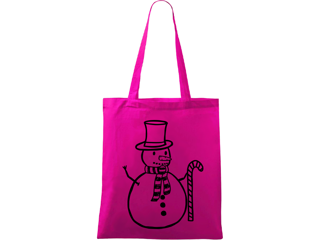 Ručně malovaná plátěná taška Handy - Sněhulák s ozdobou Barva tašky: VÍNOVÁ, Barva motivu: ČERNÁ