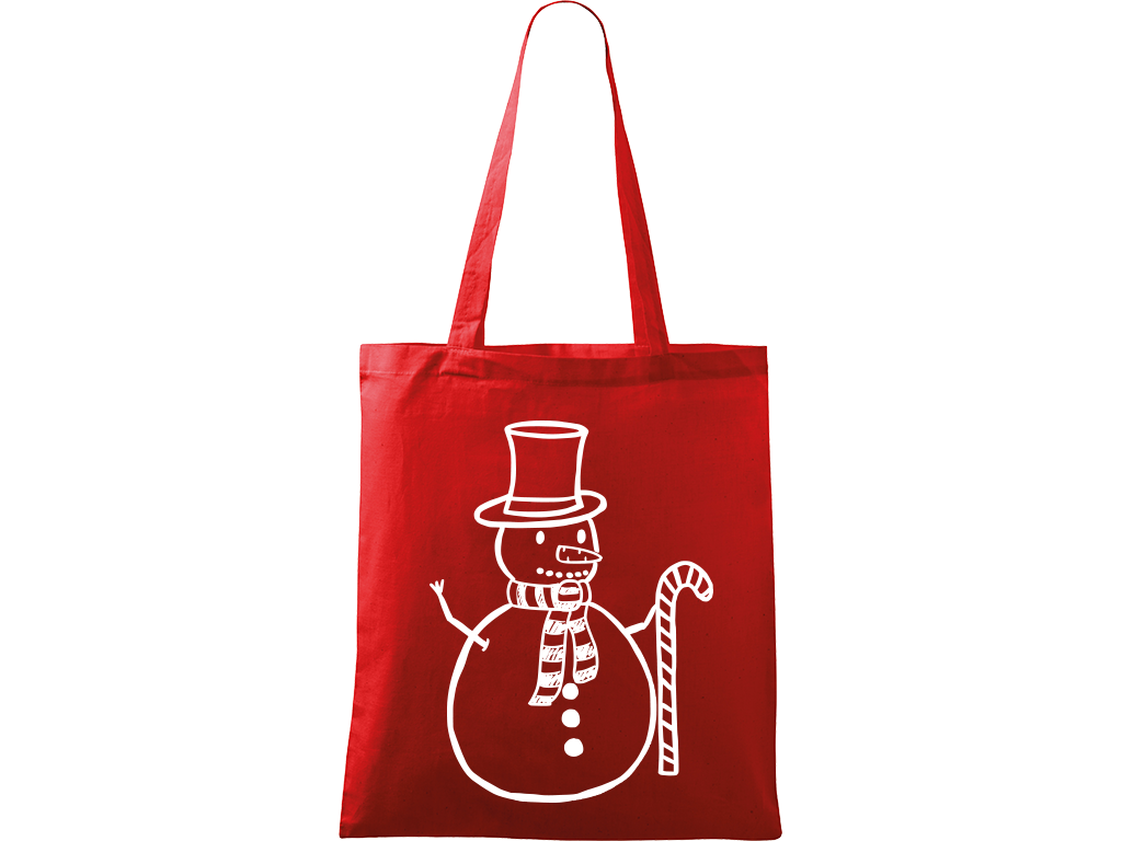 Ručně malovaná plátěná taška Handy - Sněhulák s ozdobou Barva tašky: ČERVENÁ, Barva motivu: BÍLÁ
