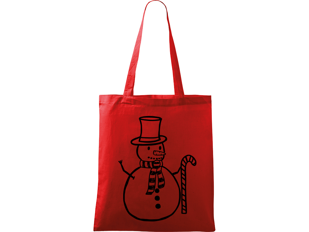 Ručně malovaná plátěná taška Handy - Sněhulák s ozdobou Barva tašky: ČERVENÁ, Barva motivu: ČERNÁ