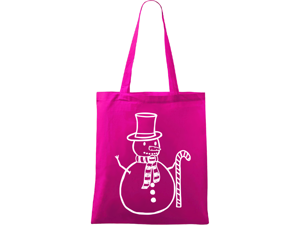 Ručně malovaná plátěná taška Handy - Sněhulák s ozdobou Barva tašky: VÍNOVÁ, Barva motivu: BÍLÁ