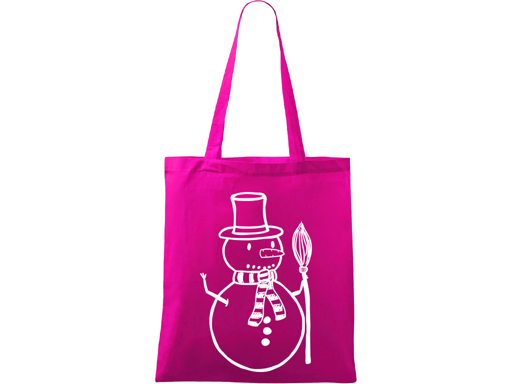 Ručně malovaná plátěná taška Handy - Sněhulák s koštětem Barva tašky: VÍNOVÁ, Barva motivu: BÍLÁ