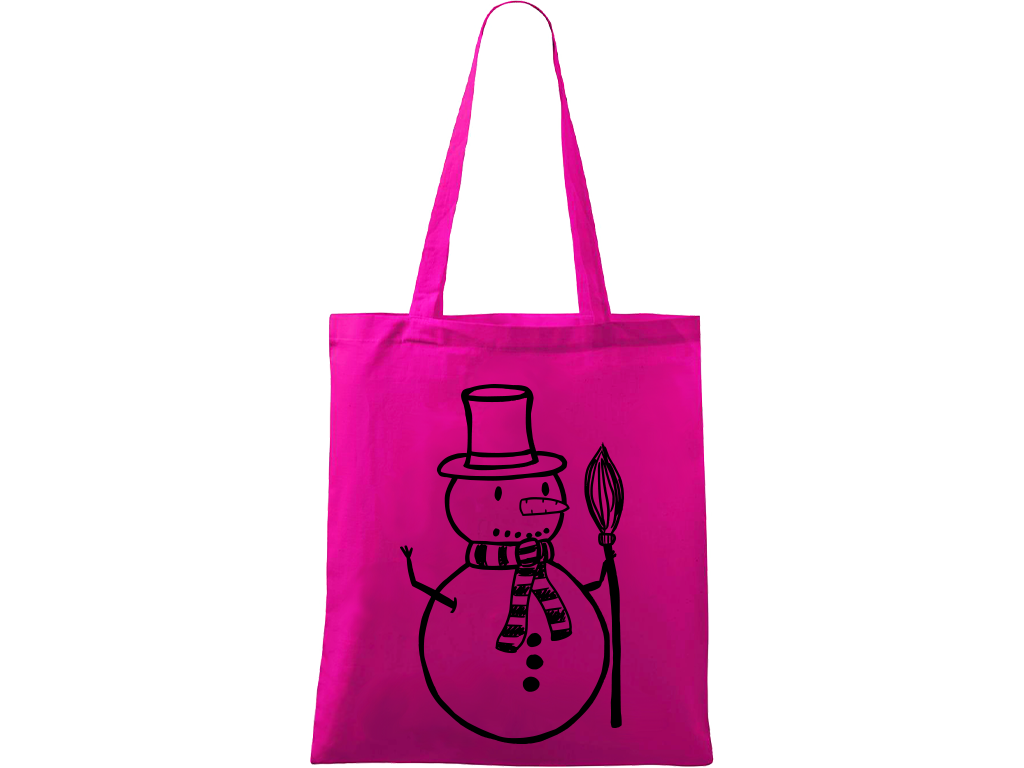 Ručně malovaná plátěná taška Handy - Sněhulák s koštětem Barva tašky: VÍNOVÁ, Barva motivu: ČERNÁ