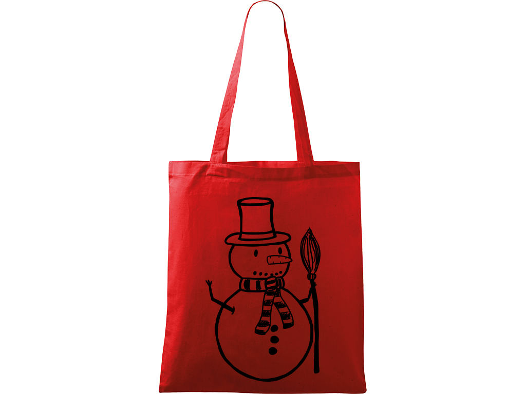 Ručně malovaná plátěná taška Handy - Sněhulák s koštětem Barva tašky: ČERVENÁ, Barva motivu: ČERNÁ