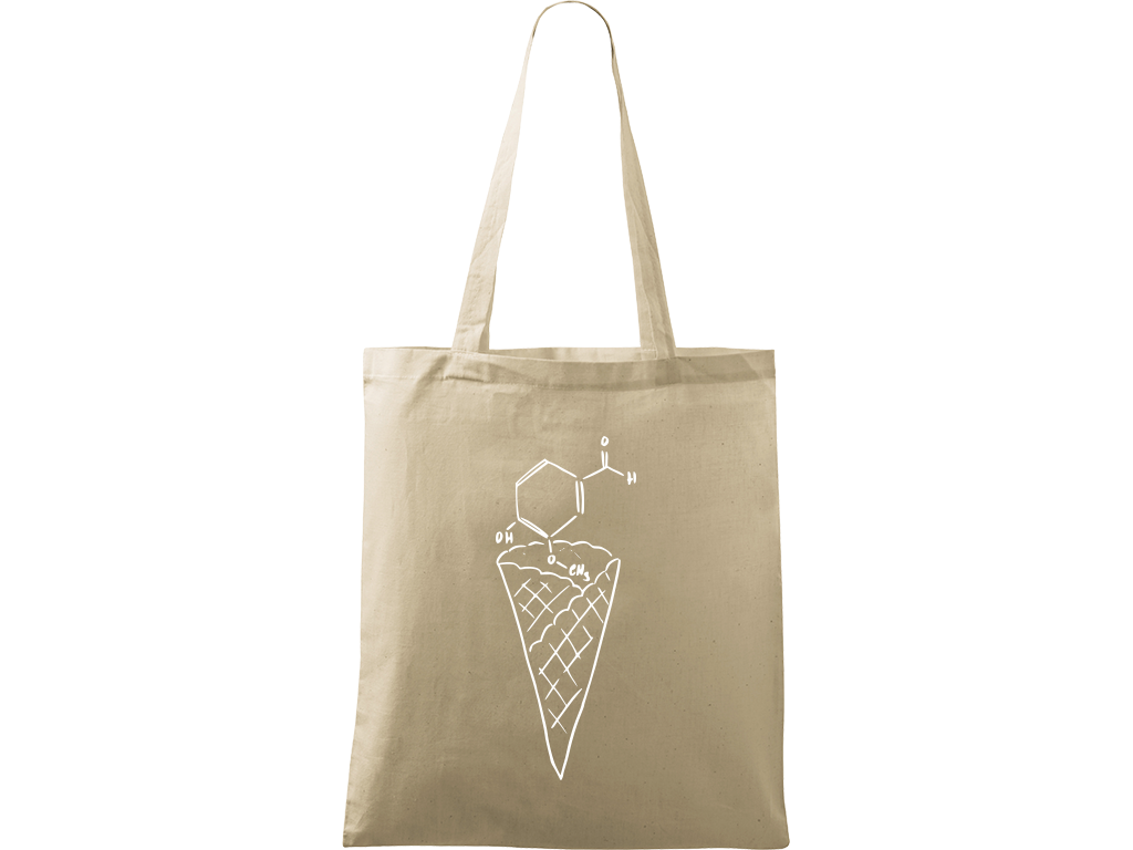 Ručně malovaná plátěná taška Handy - Zmrzlina - Vanilka Barva tašky: PŘÍRODNÍ, Barva motivu: BÍLÁ