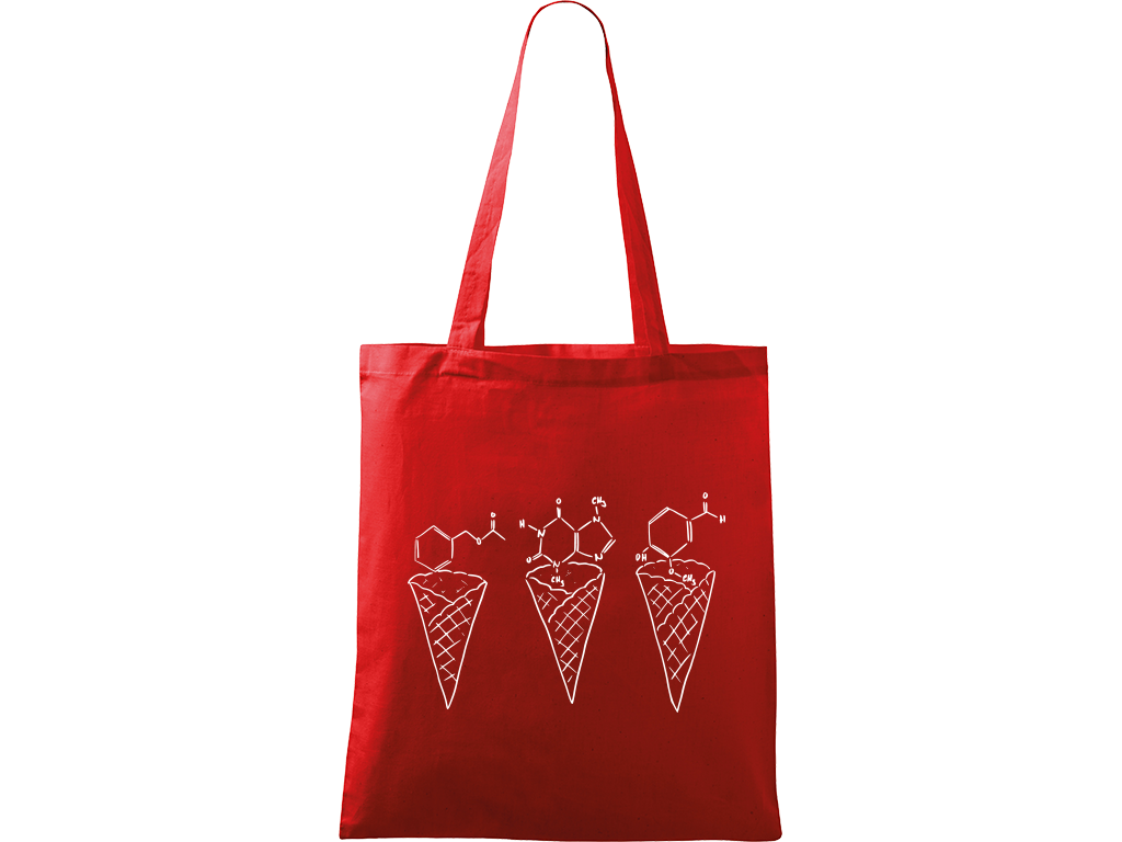 Ručně malovaná plátěná taška Handy - Zmrzliny - Čokoláda, jahoda a vanilka Barva tašky: ČERVENÁ, Barva motivu: BÍLÁ