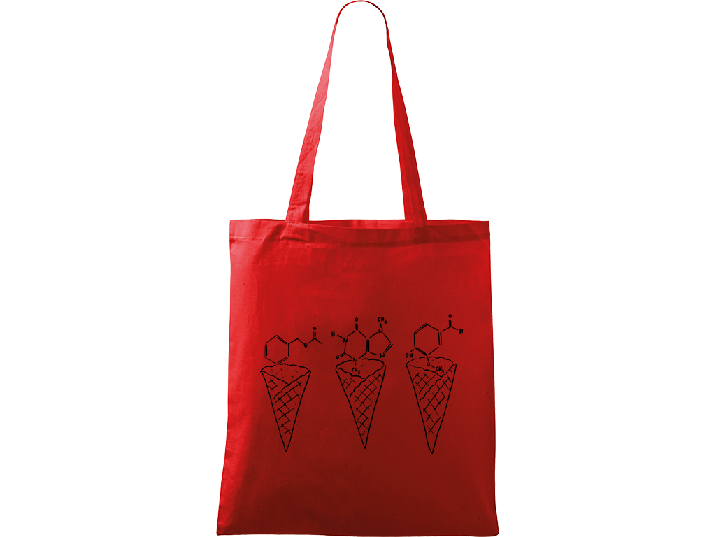 Ručně malovaná plátěná taška Handy - Zmrzliny - Čokoláda, jahoda a vanilka Barva tašky: ČERVENÁ, Barva motivu: ČERNÁ