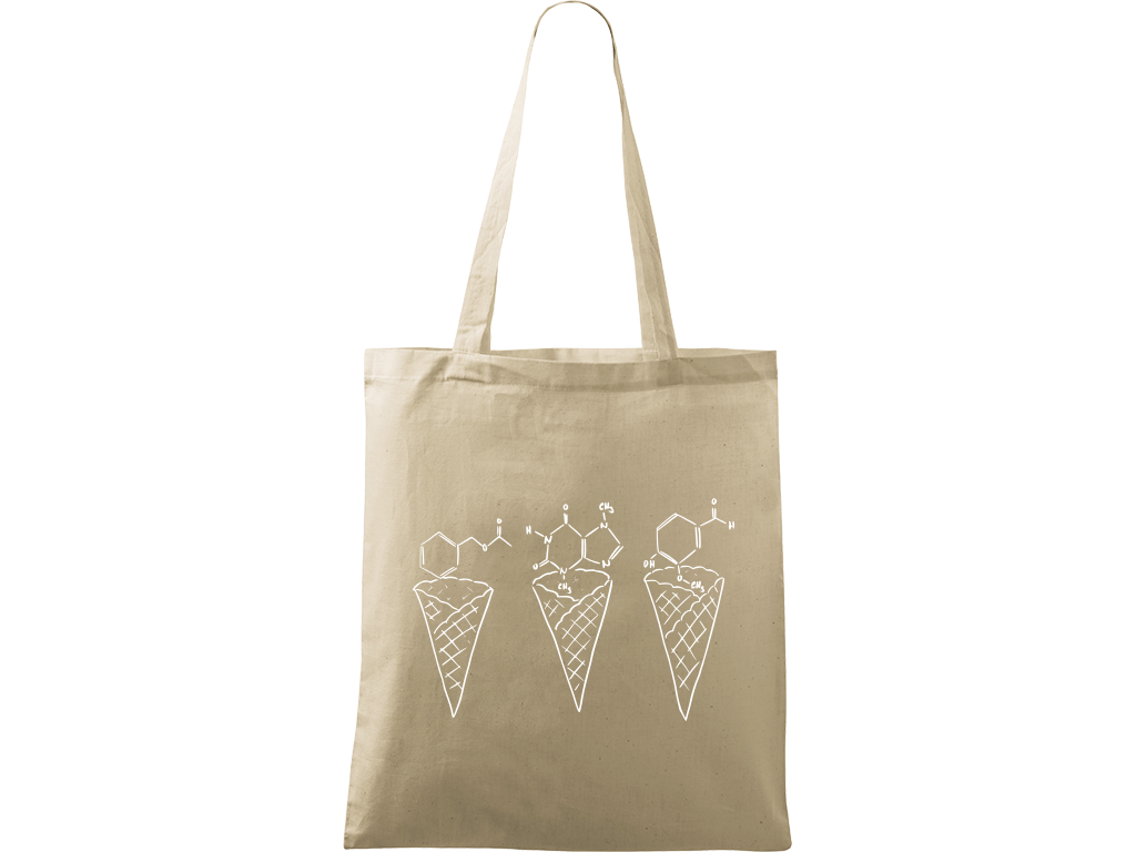 Ručně malovaná plátěná taška Handy - Zmrzliny - Čokoláda, jahoda a vanilka Barva tašky: PŘÍRODNÍ, Barva motivu: BÍLÁ