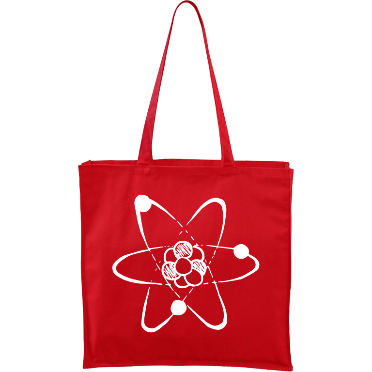 Ručně malovaná plátěná taška Carry - Atom Barva tašky: ČERVENÁ, Barva motivu: BÍLÁ