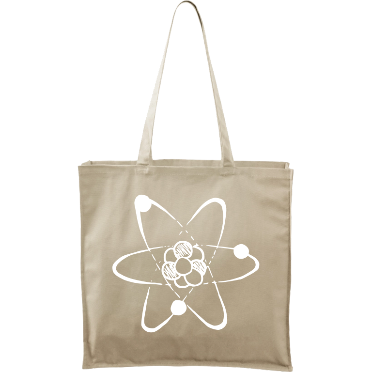 Ručně malovaná plátěná taška Carry - Atom Barva tašky: PŘÍRODNÍ, Barva motivu: BÍLÁ