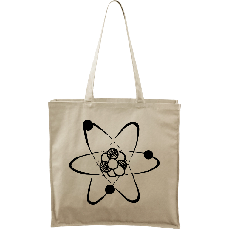 Ručně malovaná plátěná taška Carry - Atom Barva tašky: PŘÍRODNÍ, Barva motivu: ČERNÁ