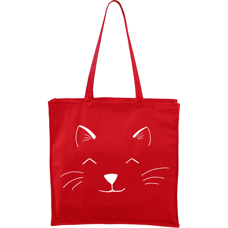 Ručně malovaná plátěná taška Carry - Cat Face Barva tašky: ČERVENÁ, Barva motivu: BÍLÁ
