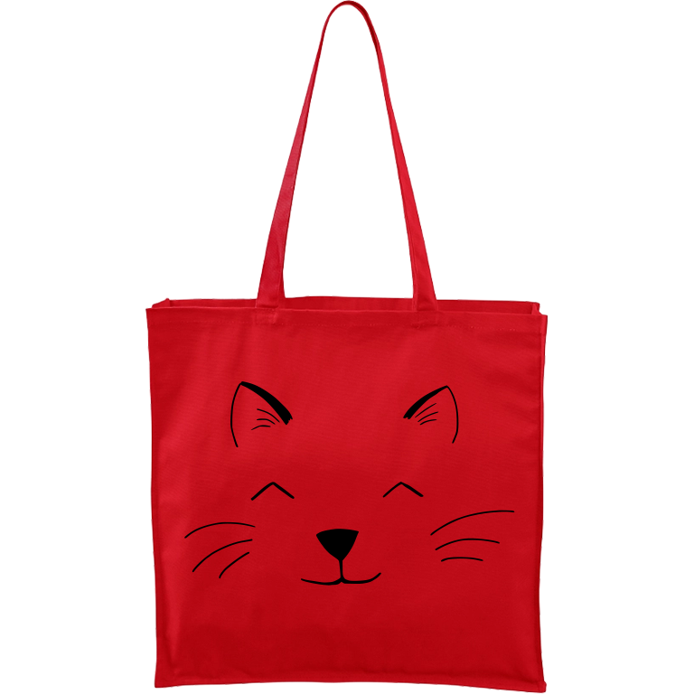 Ručně malovaná plátěná taška Carry - Cat Face Barva tašky: ČERVENÁ, Barva motivu: ČERNÁ