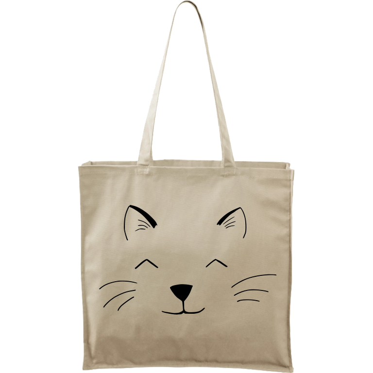 Ručně malovaná plátěná taška Carry - Cat Face Barva tašky: PŘÍRODNÍ, Barva motivu: ČERNÁ