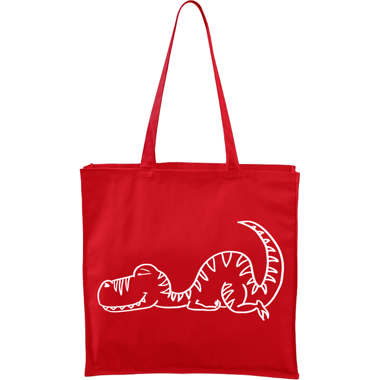 Ručně malovaná plátěná taška Carry - Dinosaur spící Barva tašky: ČERVENÁ, Barva motivu: BÍLÁ