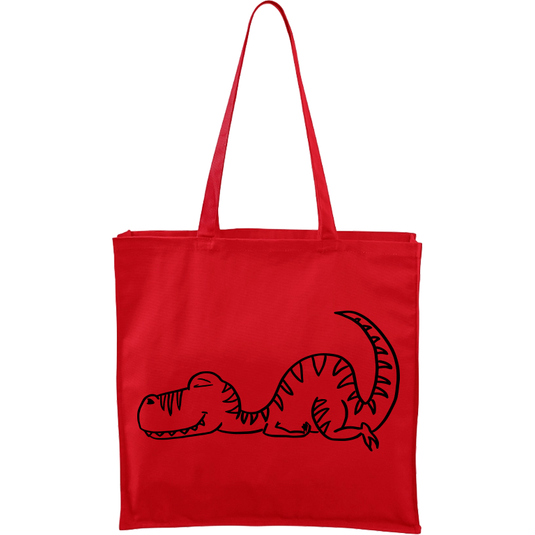 Ručně malovaná plátěná taška Carry - Dinosaur spící Barva tašky: ČERVENÁ, Barva motivu: ČERNÁ