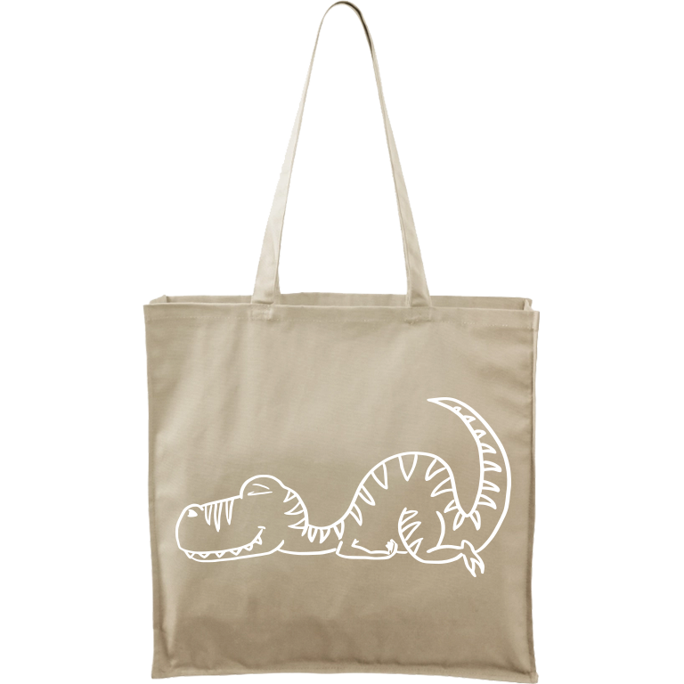 Ručně malovaná plátěná taška Carry - Dinosaur spící Barva tašky: PŘÍRODNÍ, Barva motivu: BÍLÁ