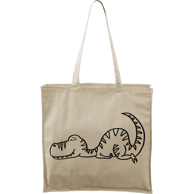 Ručně malovaná plátěná taška Carry - Dinosaur spící Barva tašky: PŘÍRODNÍ, Barva motivu: ČERNÁ