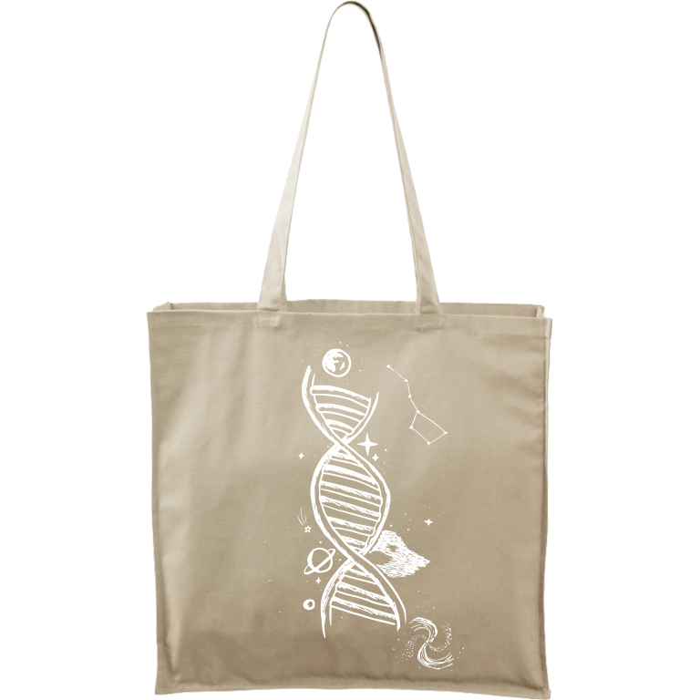 Ručně malovaná plátěná taška Carry - DNA Barva tašky: PŘÍRODNÍ, Barva motivu: BÍLÁ