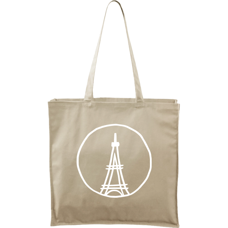 Ručně malovaná plátěná taška Carry - Eiffelovka Barva tašky: PŘÍRODNÍ, Barva motivu: BÍLÁ