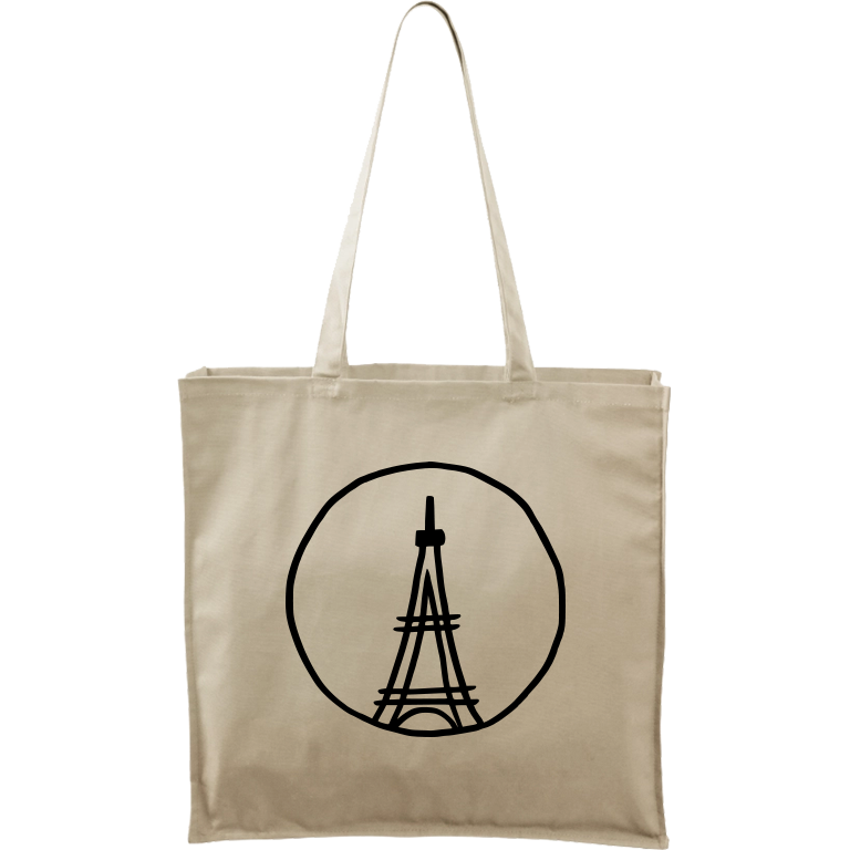 Ručně malovaná plátěná taška Carry - Eiffelovka Barva tašky: PŘÍRODNÍ, Barva motivu: ČERNÁ