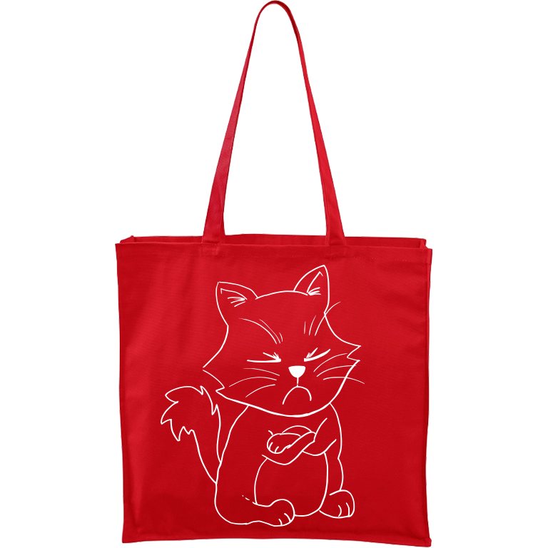 Ručně malovaná plátěná taška Carry - Grumpy Kitty Barva tašky: ČERVENÁ, Barva motivu: BÍLÁ