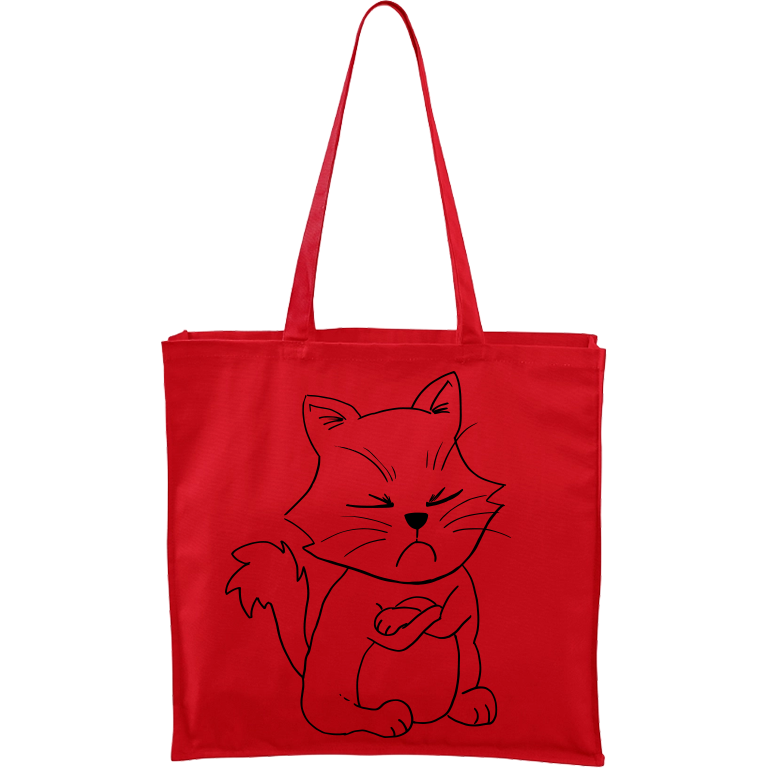Ručně malovaná plátěná taška Carry - Grumpy Kitty Barva tašky: ČERVENÁ, Barva motivu: ČERNÁ