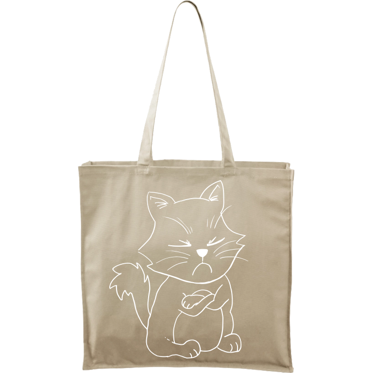 Ručně malovaná plátěná taška Carry - Grumpy Kitty Barva tašky: PŘÍRODNÍ, Barva motivu: BÍLÁ
