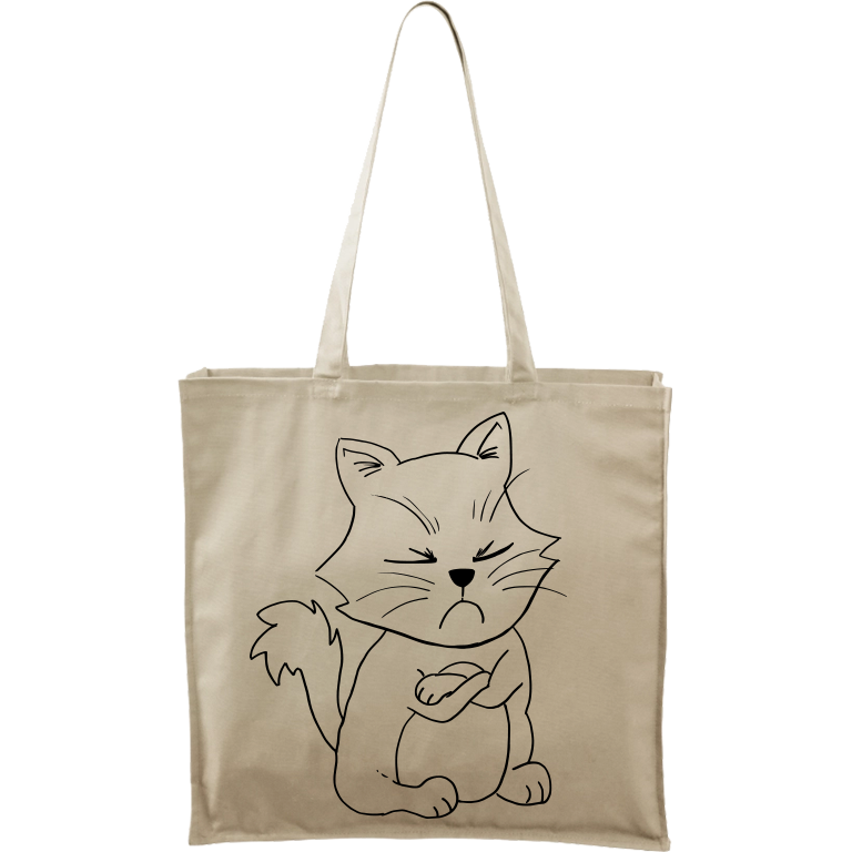 Ručně malovaná plátěná taška Carry - Grumpy Kitty Barva tašky: PŘÍRODNÍ, Barva motivu: ČERNÁ