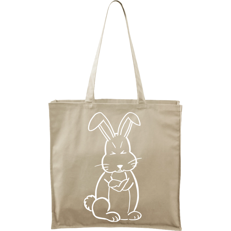 Ručně malovaná plátěná taška Carry - Grumpy Rabbit Barva tašky: PŘÍRODNÍ, Barva motivu: BÍLÁ