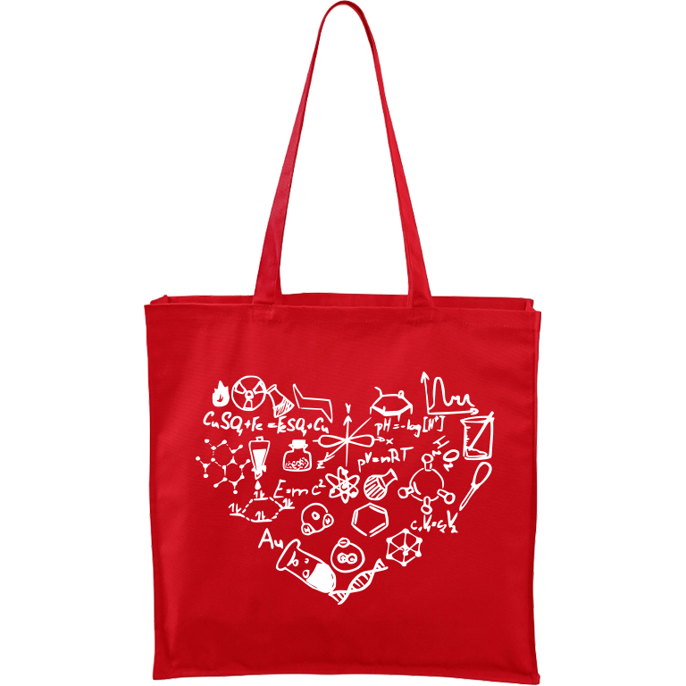 Ručně malovaná plátěná taška Carry - Chemikovo srdce Barva tašky: ČERVENÁ, Barva motivu: BÍLÁ