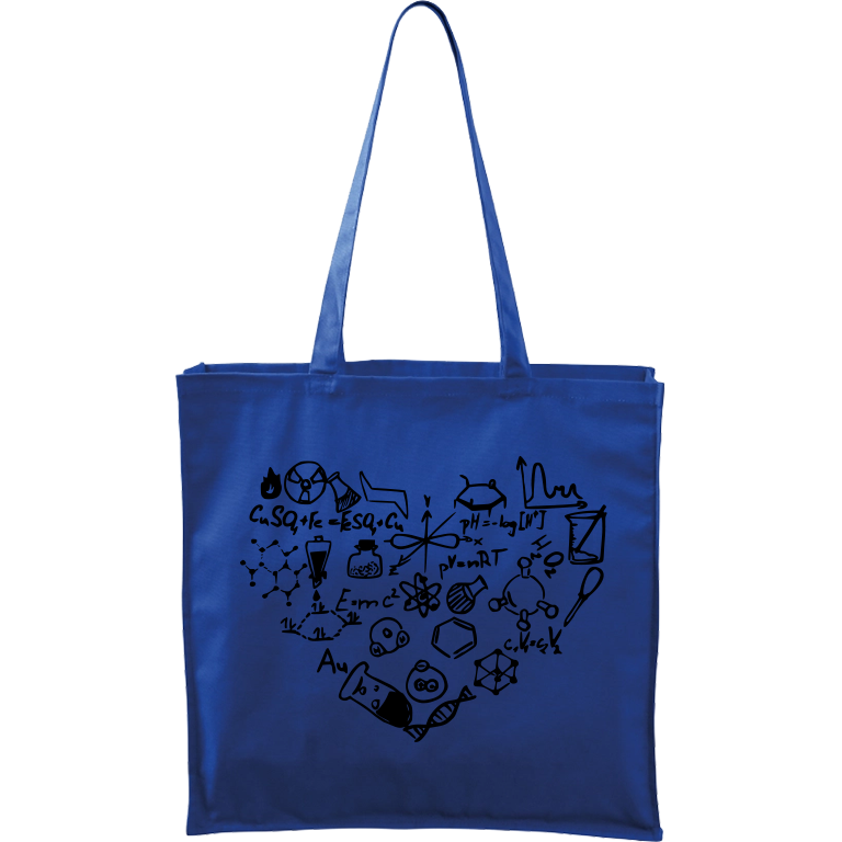 Ručně malovaná plátěná taška Carry - Chemikovo srdce Barva tašky: MODRÁ, Barva motivu: ČERNÁ