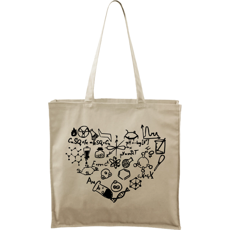 Ručně malovaná plátěná taška Carry - Chemikovo srdce Barva tašky: PŘÍRODNÍ, Barva motivu: ČERNÁ