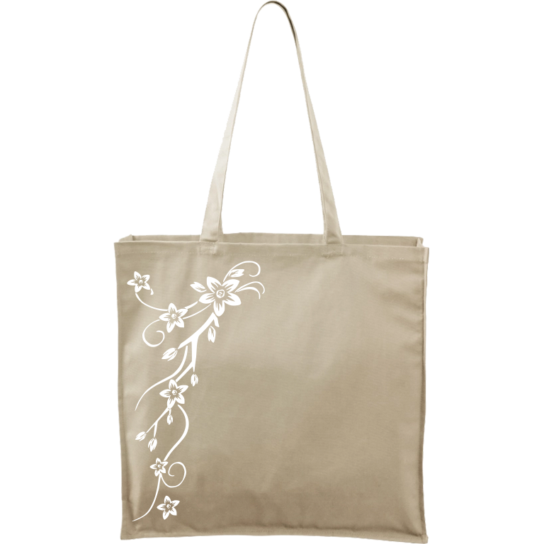 Ručně malovaná plátěná taška Carry - Květy Barva tašky: PŘÍRODNÍ, Barva motivu: BÍLÁ