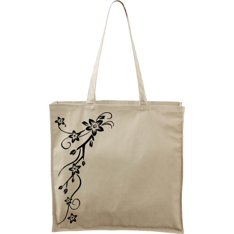 Ručně malovaná plátěná taška Carry - Květy Barva tašky: PŘÍRODNÍ, Barva motivu: ČERNÁ