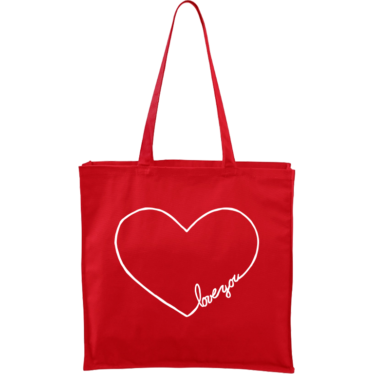 Ručně malovaná plátěná taška Carry - "Love You" srdce Barva tašky: ČERVENÁ, Barva motivu: BÍLÁ