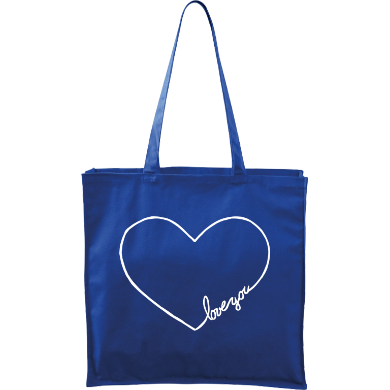 Ručně malovaná plátěná taška Carry - "Love You" srdce Barva tašky: MODRÁ, Barva motivu: BÍLÁ