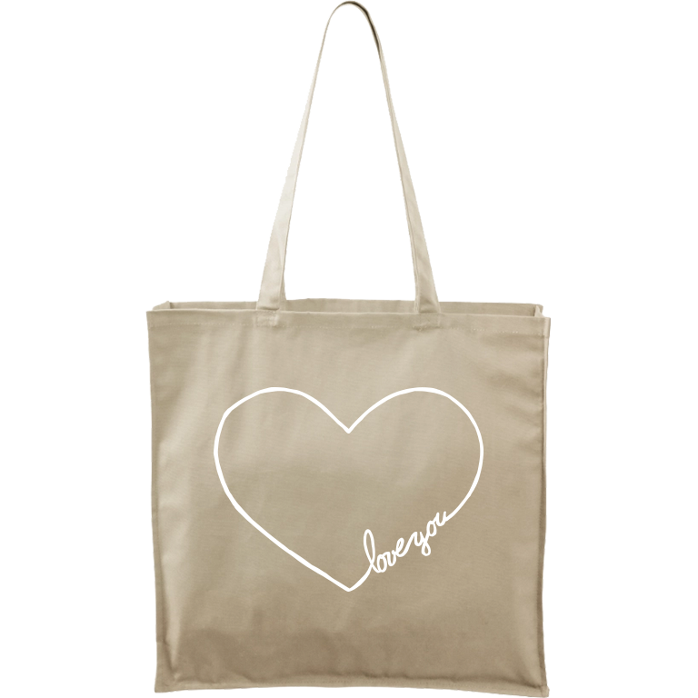 Ručně malovaná plátěná taška Carry - "Love You" srdce Barva tašky: PŘÍRODNÍ, Barva motivu: BÍLÁ