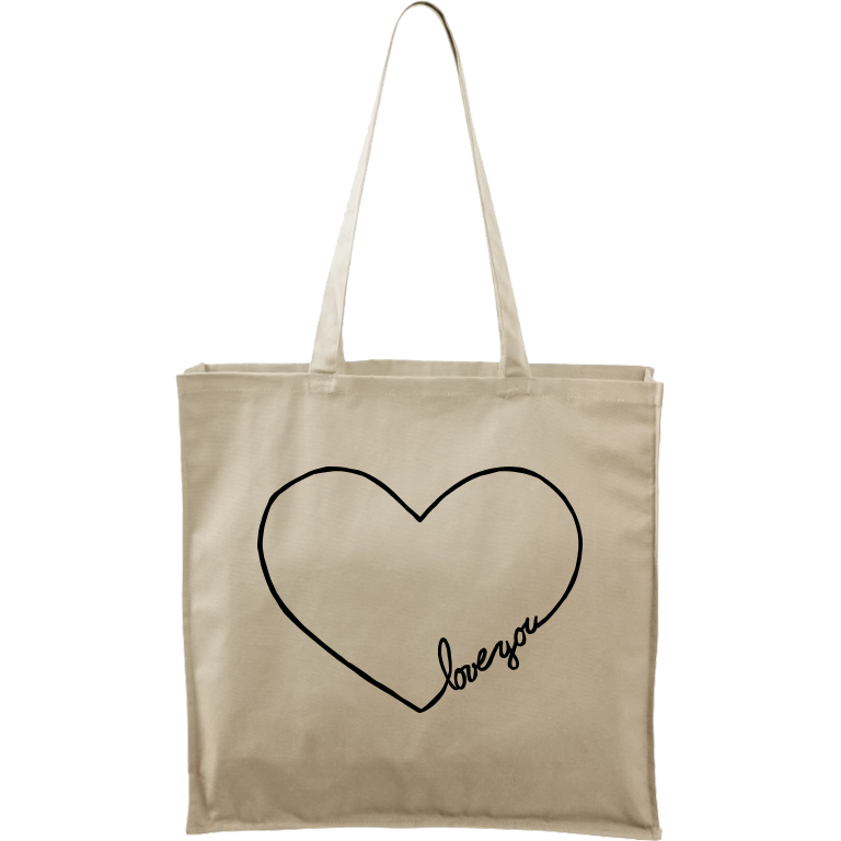 Ručně malovaná plátěná taška Carry - "Love You" srdce Barva tašky: PŘÍRODNÍ, Barva motivu: ČERNÁ
